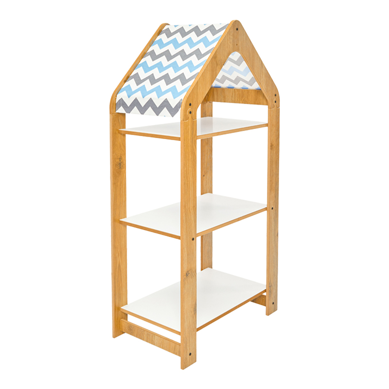 Montessori shelf Zoilen I white-natural-blue mdf 50x30x100cm