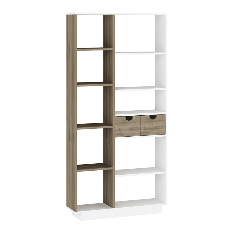 Bookcase with drawers Dakin in white-walnut shade 80x25x190cm