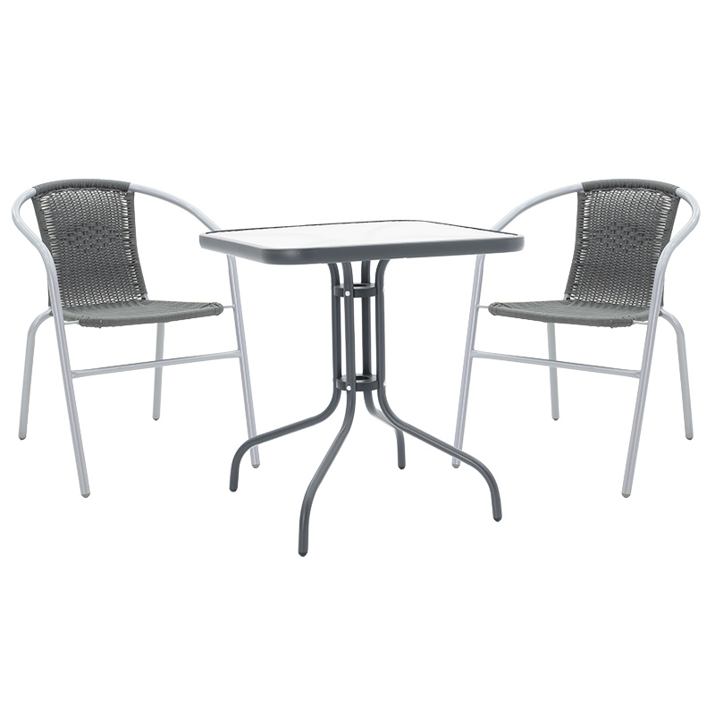 Dining table Watson-Obbi set of 3 pe gray-metal anthracite gray 70x70x70cm