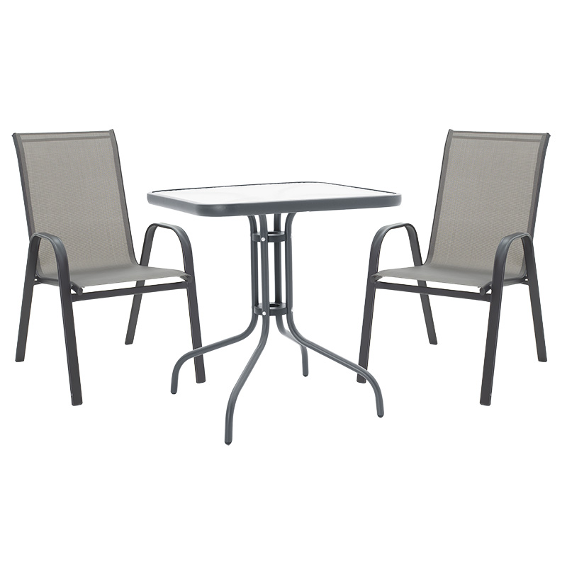 Dining set 3pcs Watson-Calan metal black-textilene dark grey 70x70x70cm