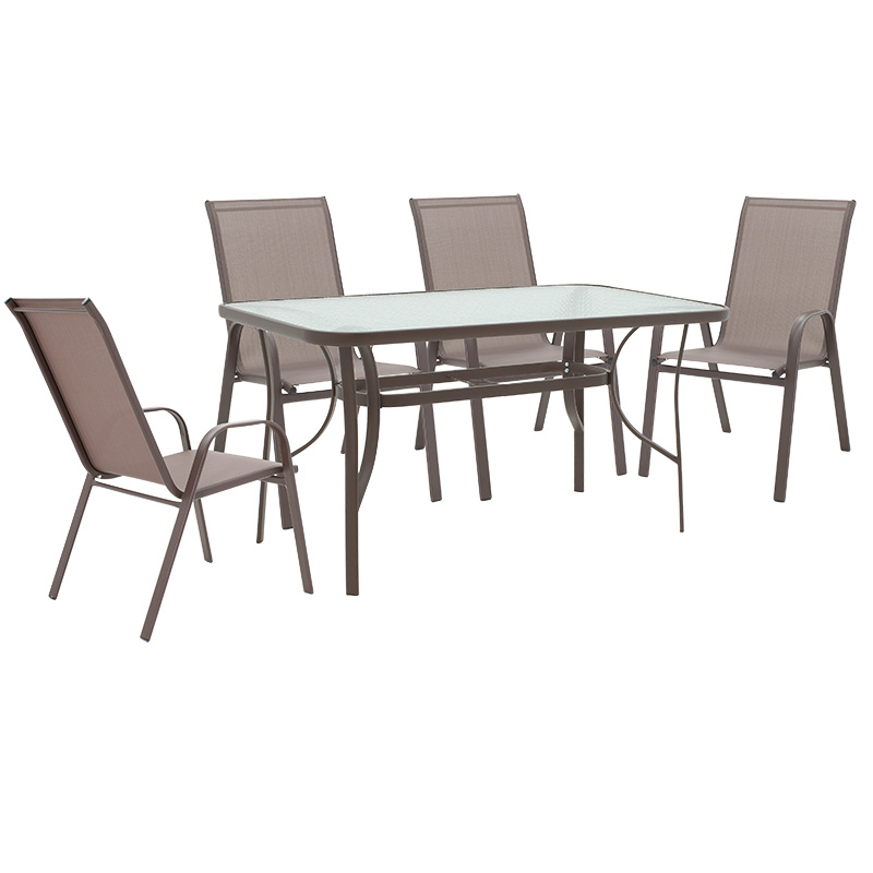 Dining set 5pcs Ensure-Calan metal-glass brown 140x80x70cm