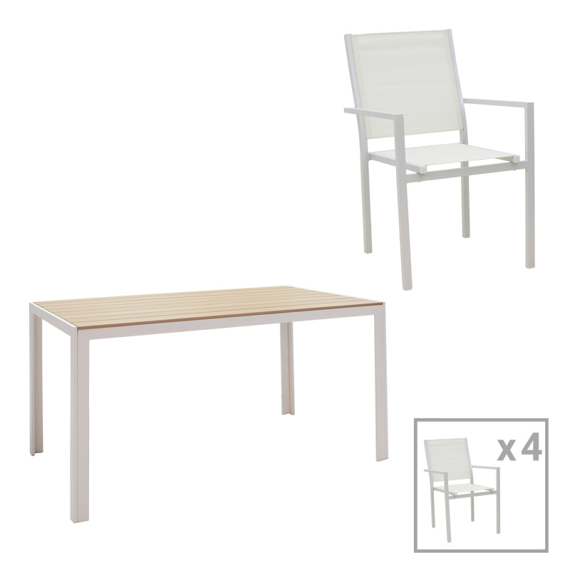 Τραπεζαρία Zacreta-Nares σετ 5τεμ λευκό-φυσικό 140x80x72.5εκ