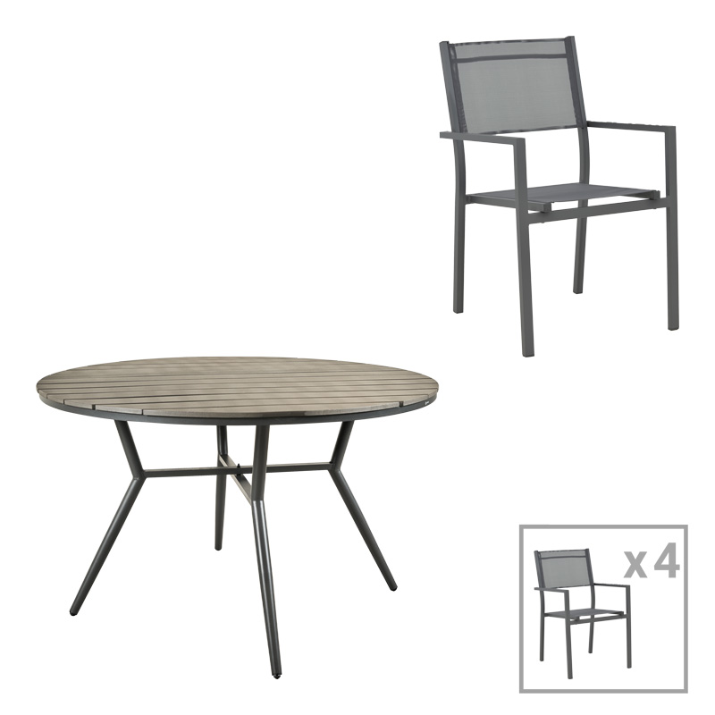 Τραπεζαρία Appa-Moly σετ 5τεμ αλουμίνιο και plywood σε ανθρακί απόχρωση Φ120x74εκ