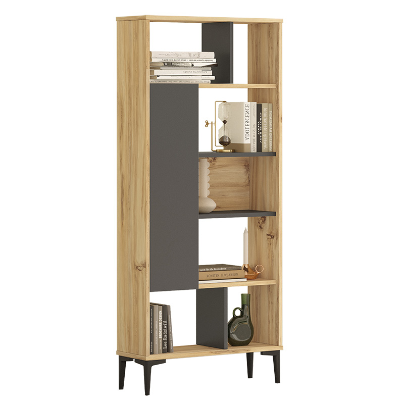 Neville bookcase color natural-anthracite 72x25x163.3cm