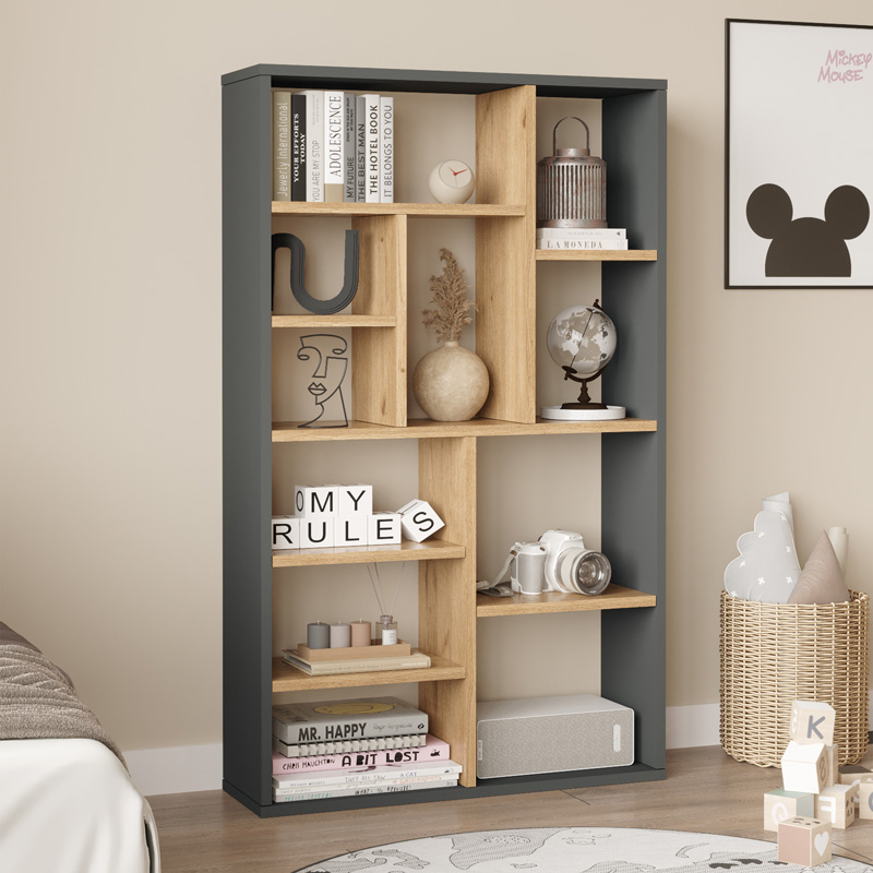 Bookcase Boteca 10-seater in natural-anthracite shade 75x22x123.6cm