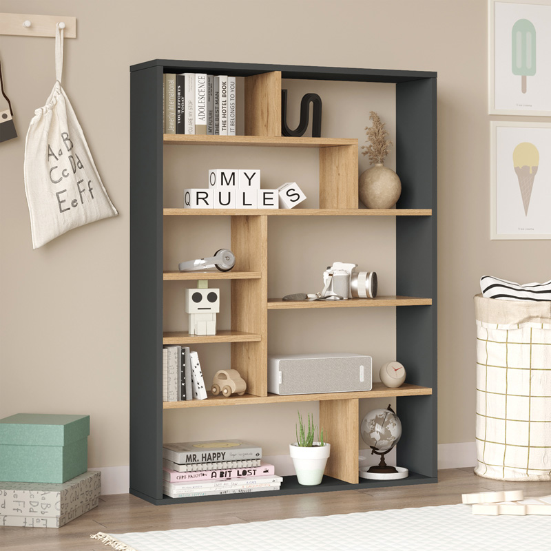 Bookcase Decora in natural-anthracite shade 90x22x123.6cm