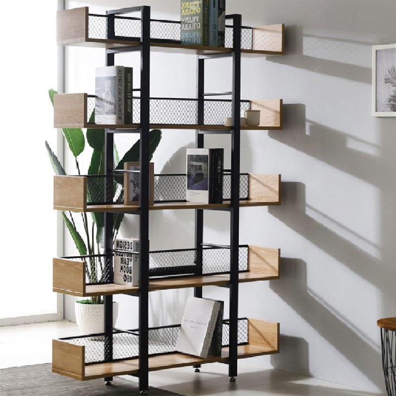 Musha bookcase metal black with oak shade 120x22x185cm