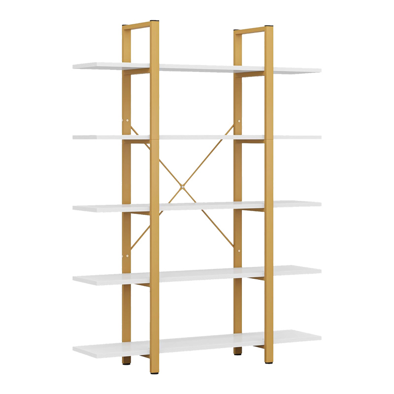 Esthon bookcase in white marble finish with gold metal 120x28x180cm