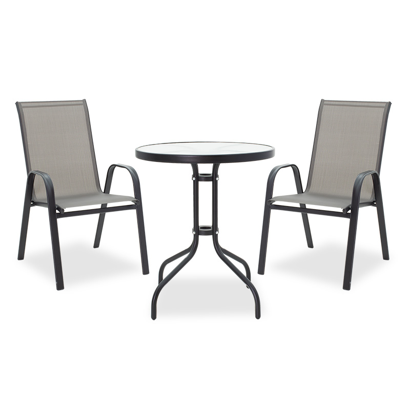 Garden dining set 3pcs Calan-Watson metal black-textilene black D60x70cm