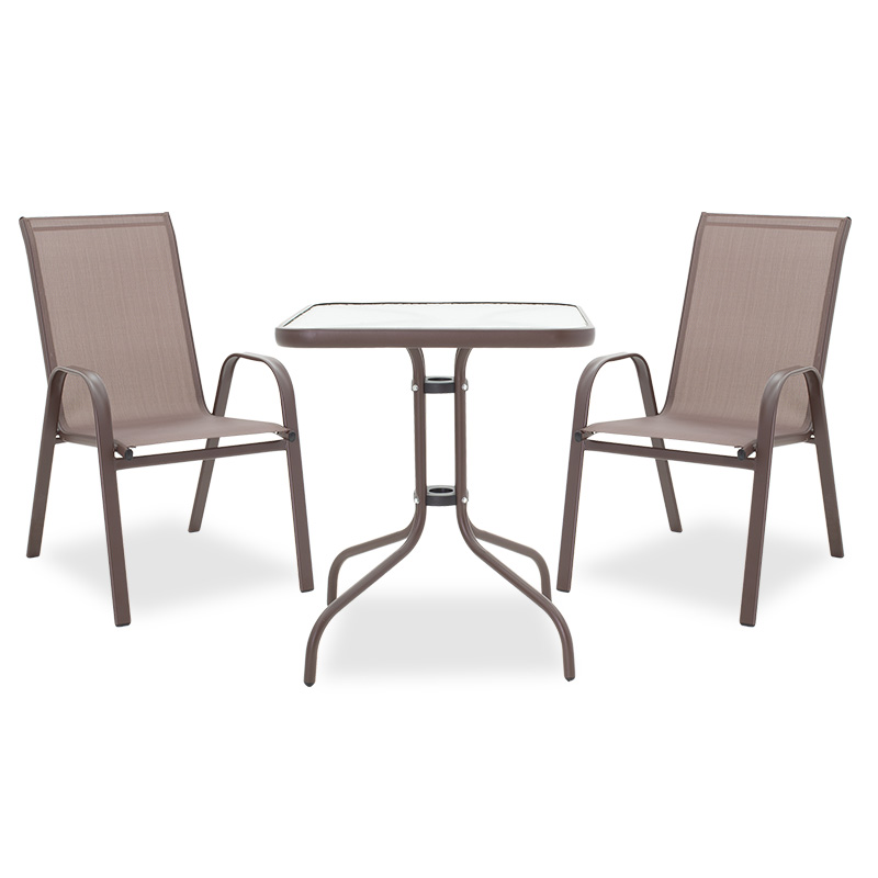 Dining table Watson-Calan set of 3 metal-textilene brown 60x60x70cm