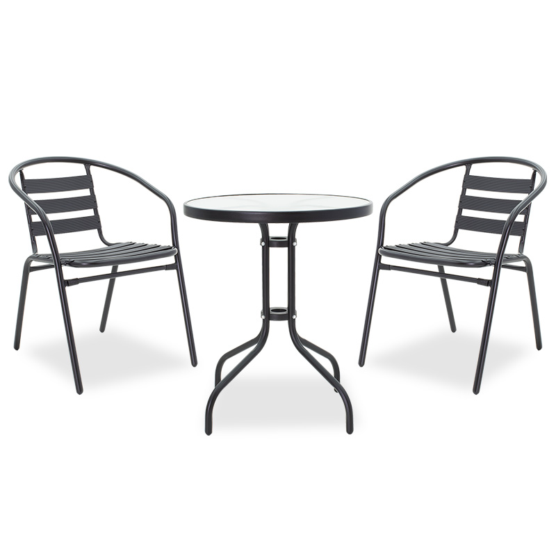 Watson-Tade dining table set of 3 pieces black metal-glass D60x70cm