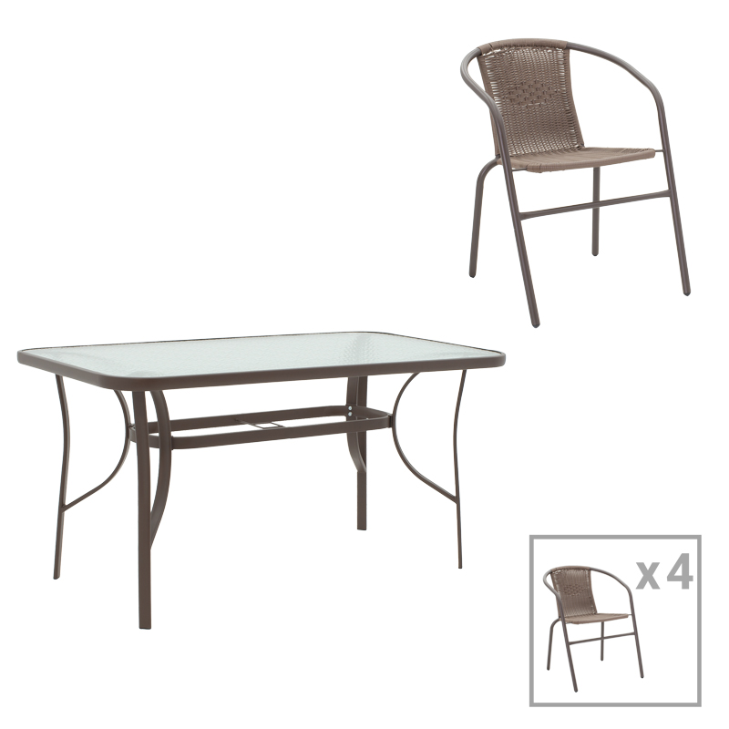 Dining table Ensure-Obbi set 5pcs metal-pe brown