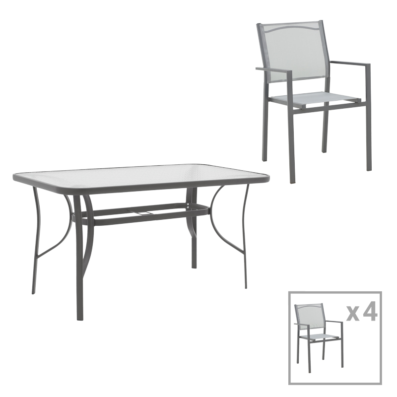 Dining table Ensure-Confidence set of 5 metal in anthracite shade120x70x70cm