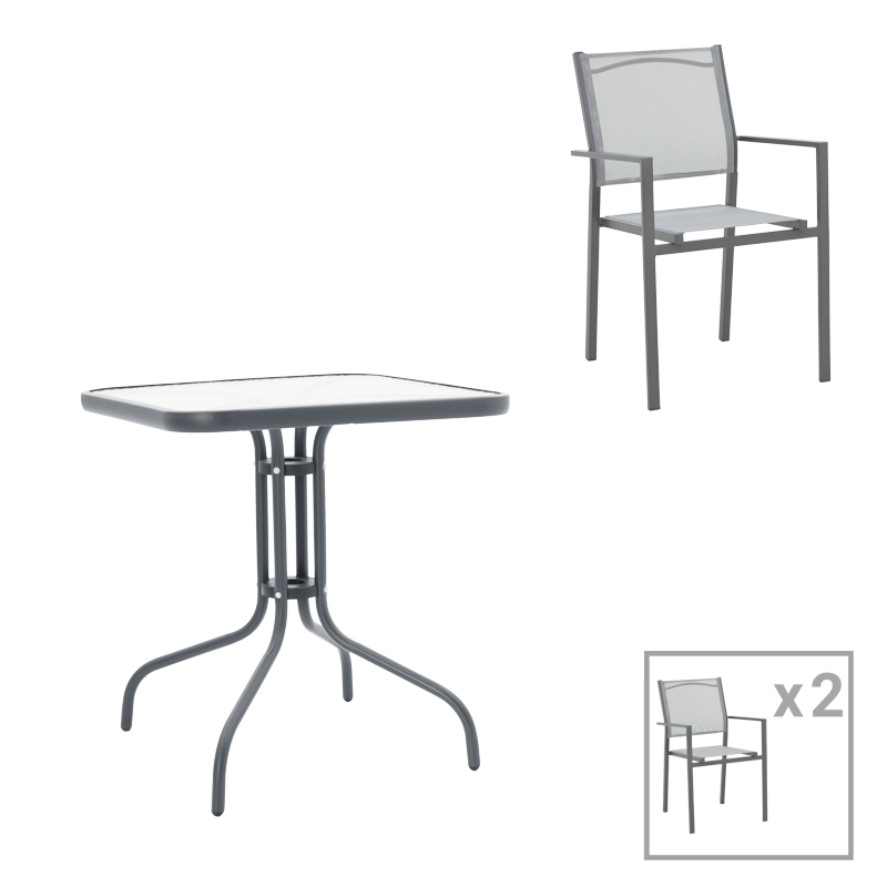 Dining table Watson-Confidence set of 3 metal in charcoal shade 70x70x70cm