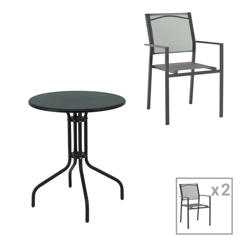 Dining table Vergo-Confidence set of 3 metal in black shade D60x70cm