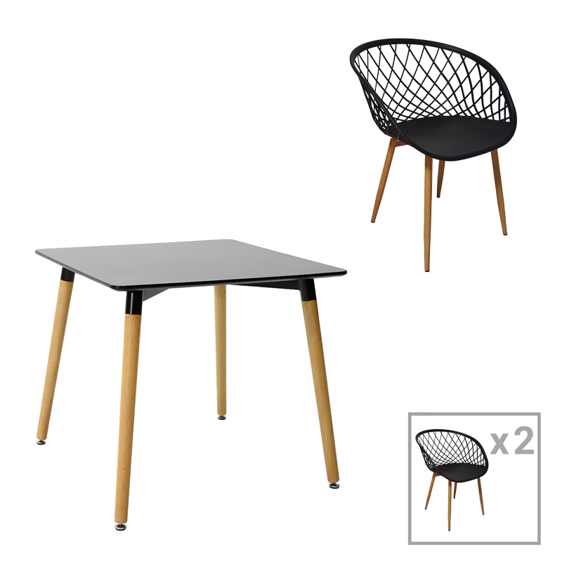 Ezra-Natali dining table set of 3 pp-mdf in black-natural color 80x80x76cm