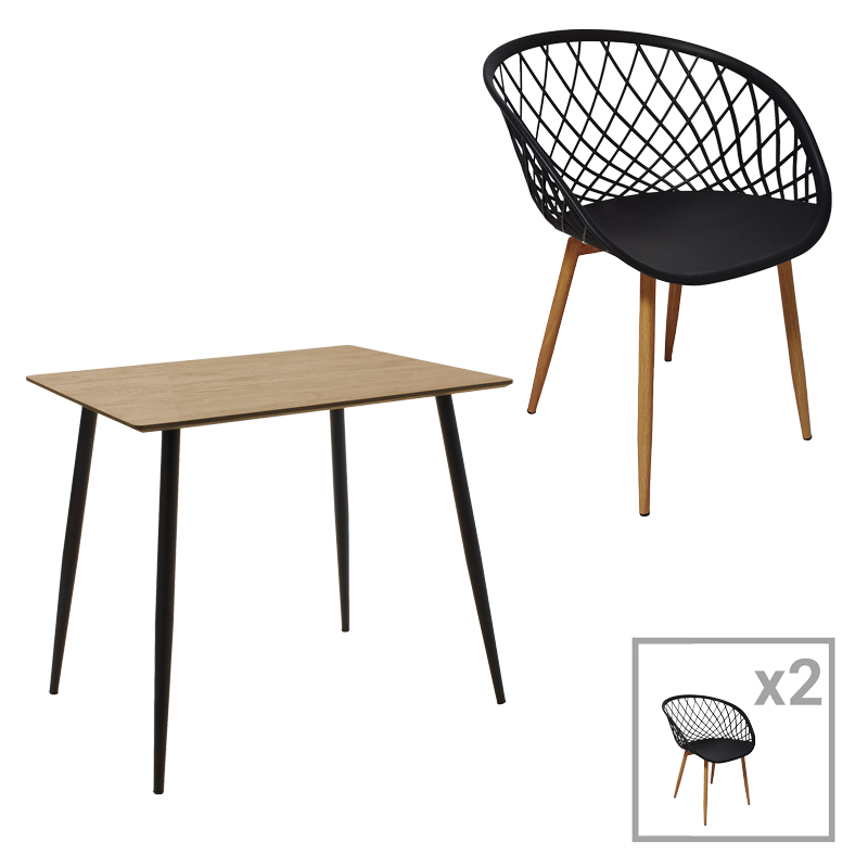 Ezra-Cuba dining table set of 3 pp-mdf in black-sonoma color 70x70x75cm