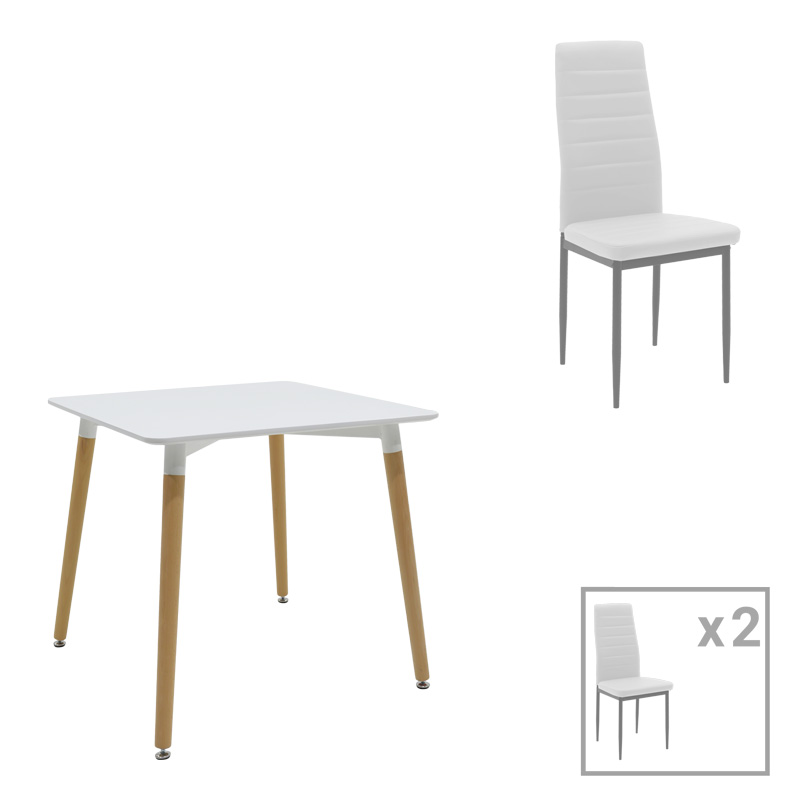 Dining table Natali-Parker set of 3 pcs MDF white-natural legs 80x80x76cm