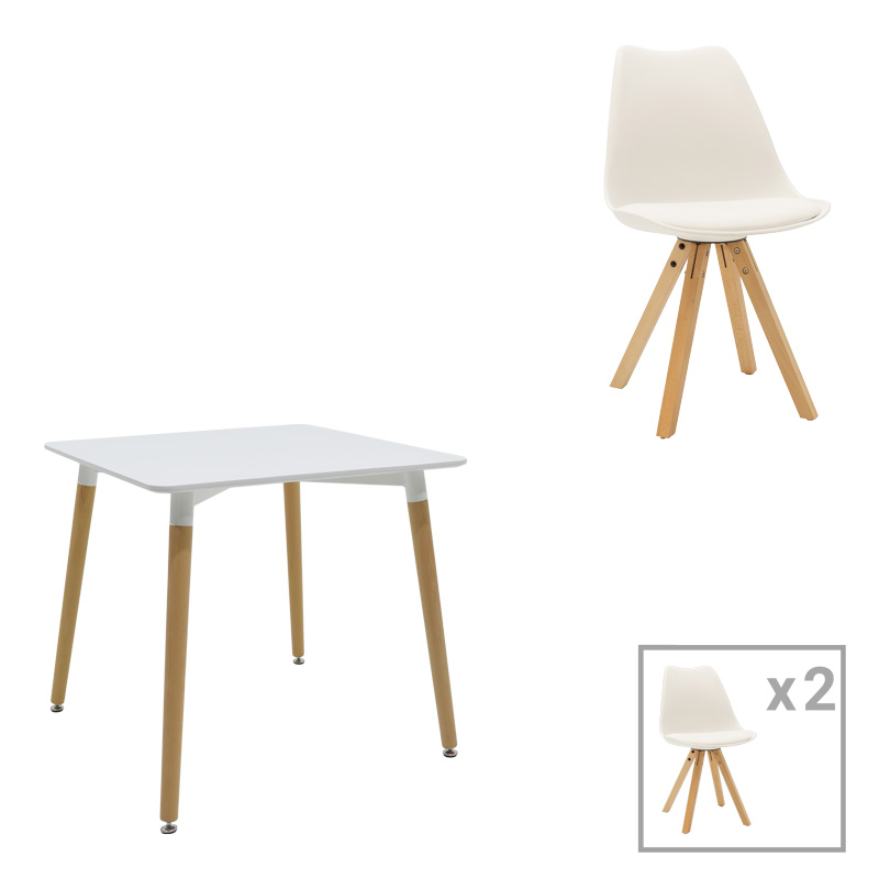 Dining table Natali-Caron set of 3 pcs MDF white-natural legs 80x80x76cm