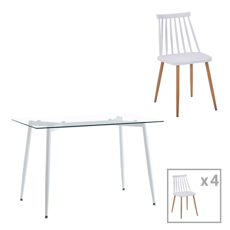 Quana-Aurora I dining table set of 5 pieces in transparent-white shade 120x70x75cm