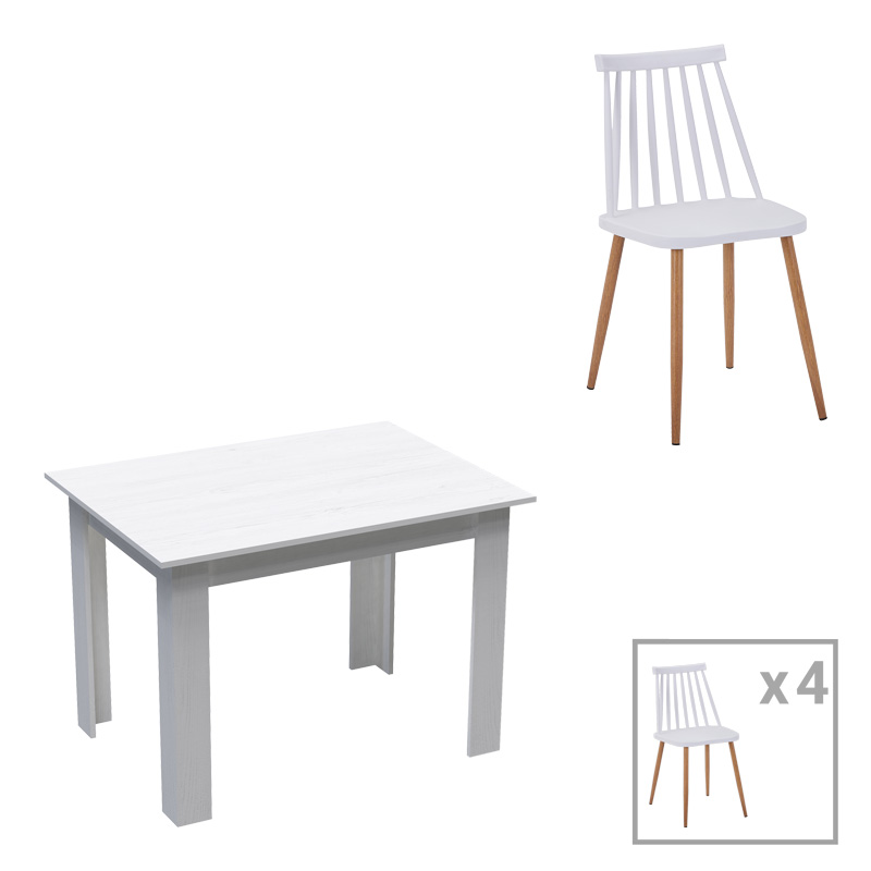 Dining table set of 5 pieces Manka-Aurora I in white color 110x80x77cm