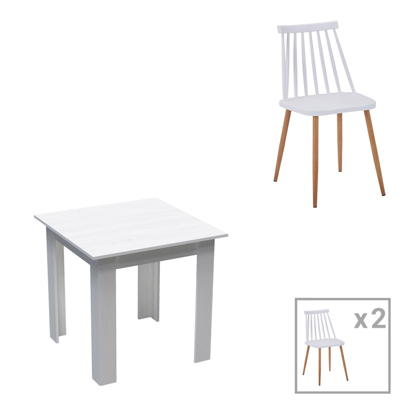 Dining table Manka I-Aurora I set of 3 pieces in white shade 80x80x77cm