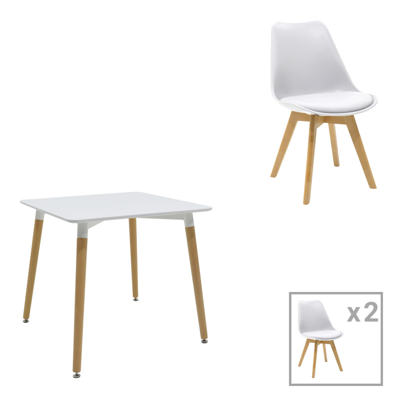 Dining table Natali-Gaston set of 3 pieces in white 80x80x76cm