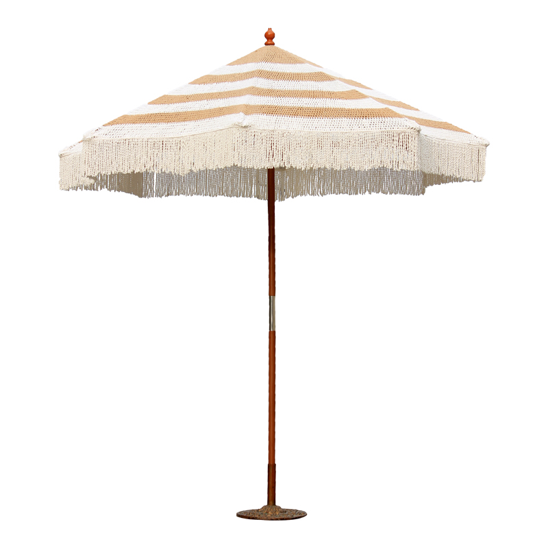Garden umdrella Brilie wood-macrame D2.70x2.60 m brown-white