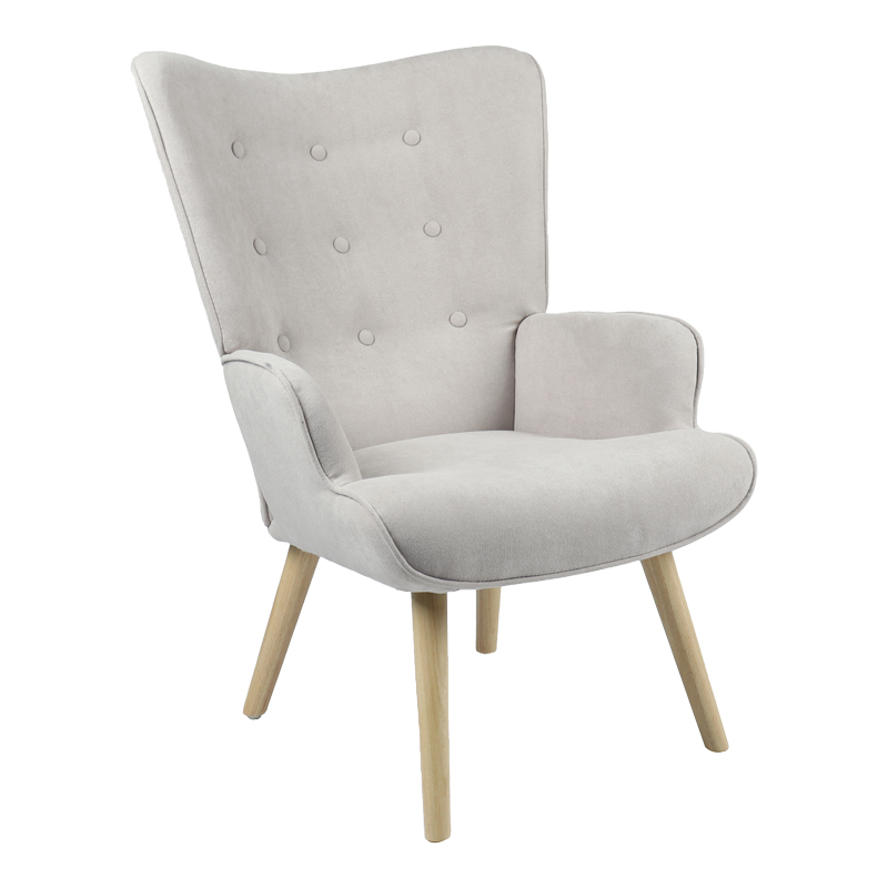 Armchair Fluffy fabric light grey-natural leg 75x69x96cm