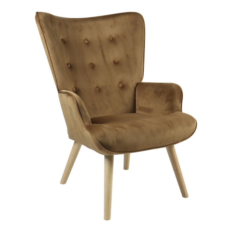 Armchair Fluffy velvet fabric taupe-natural leg 75x69x96cm
