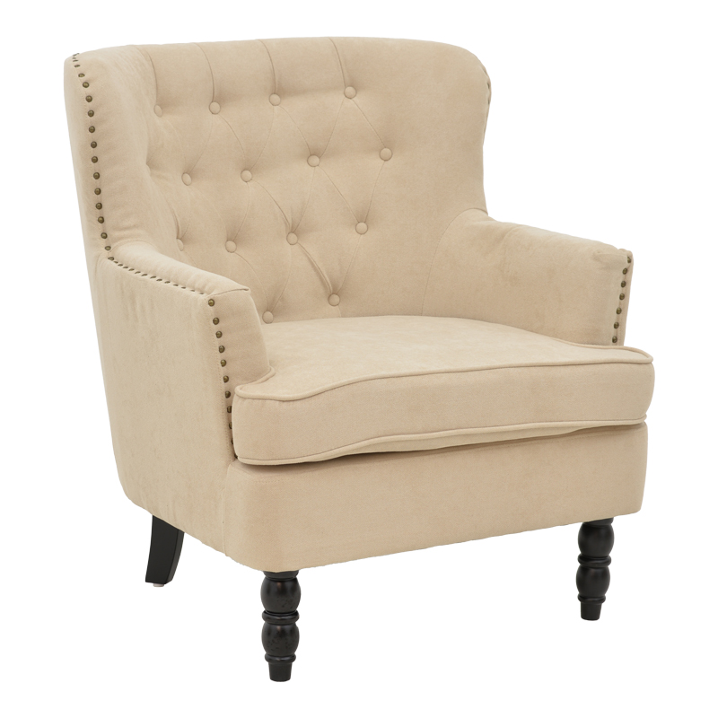 Αrmchair Keisi beige fabric-rubberwood leg in black shade 81.5x84x92.5cm