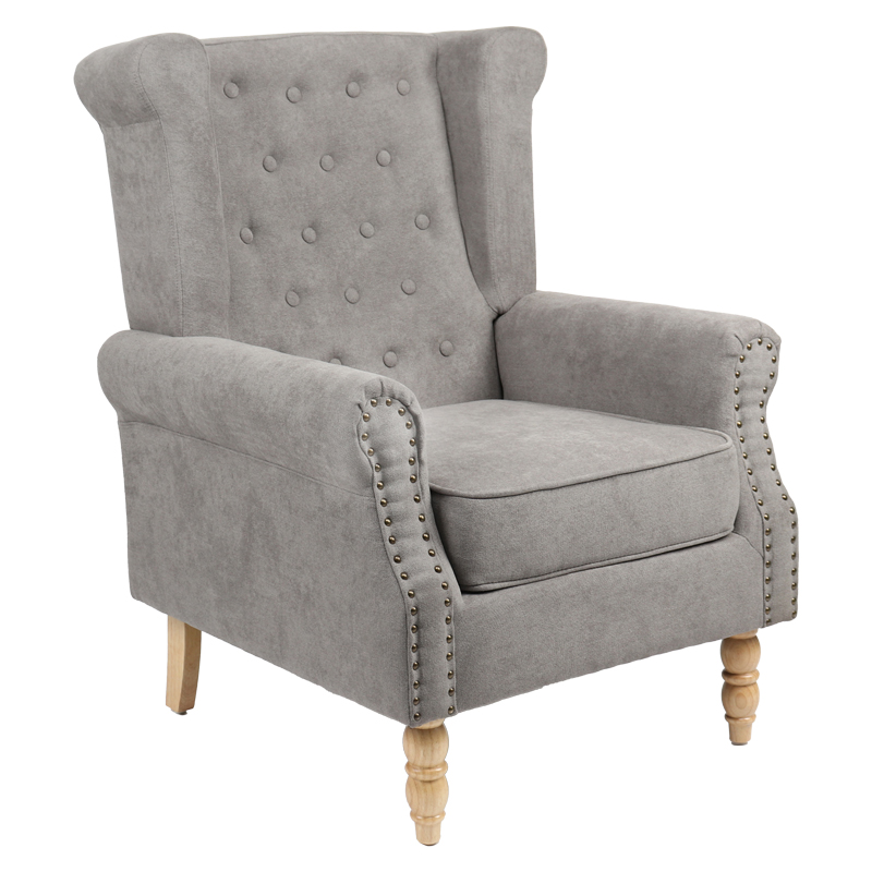 Piore armchair gray fabric and natural rubberwood leg 77x80x106cm