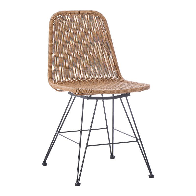 Pamela pe rattan chair in natural shade and black metal legs 44x58x82cm