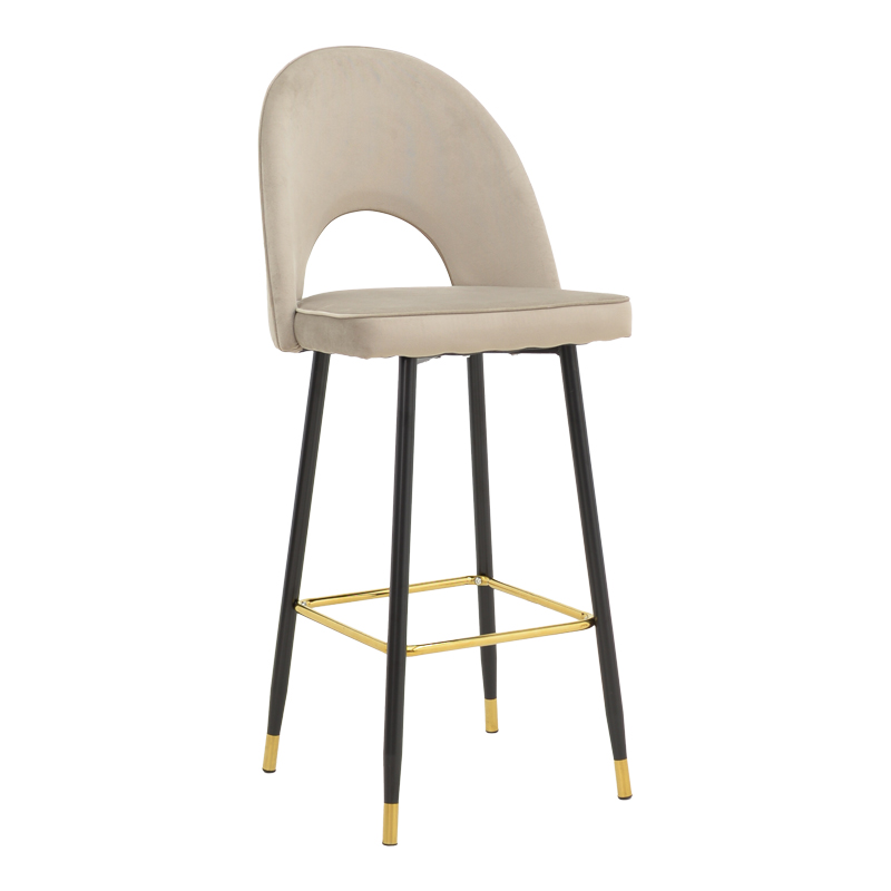 Bar stool Casenio beige velvet-black-gold metal base 48x50x117cm
