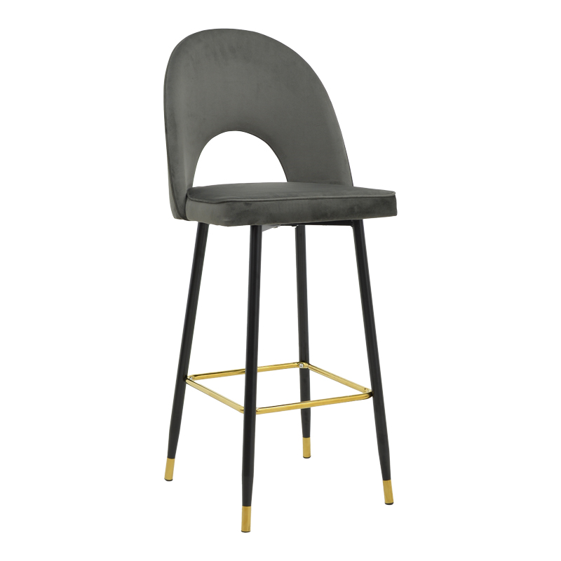 Bar stool Casenio velvet dark grey -black-gold metal base 48x50x117cm