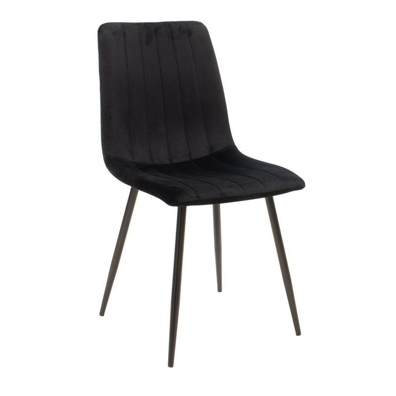 Chair Noor velvet black fabric with black color metal leg 44x53x86cm