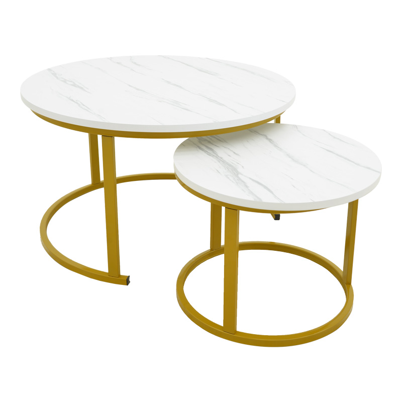 Coffee table Relevon set of 2 mdf in white marble look 80x80x45cm