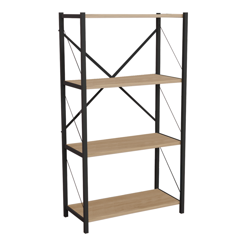 Bookcase Jackrey oak melamine-black metal 60x30x114cm