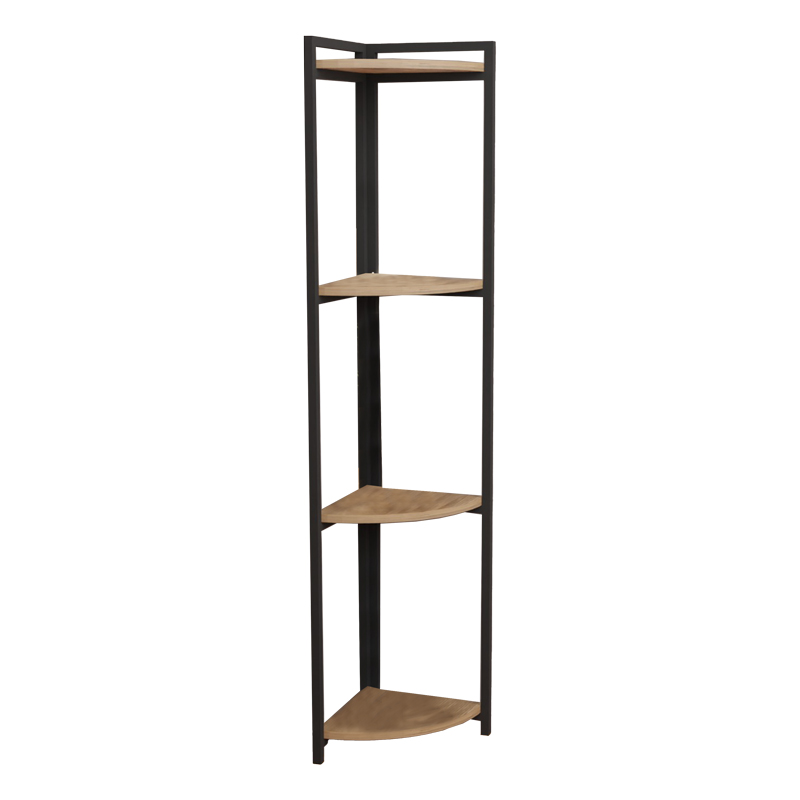 Floor corner shelf Byrk oak melamine-black metal 30x30x160cm