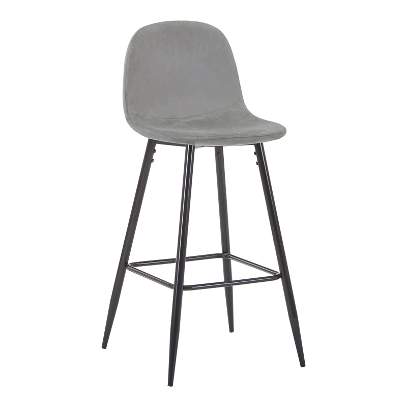 Bar stool medium height Bella light grey velvet-black metal leg 41x47x93cm