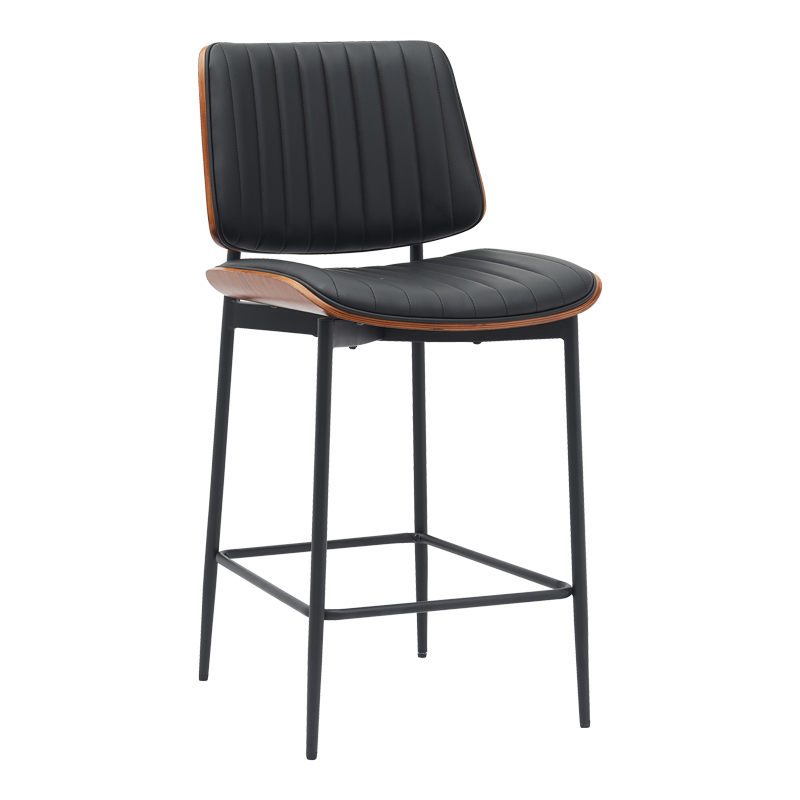 Bar-stool Kathy black pu-walnut metal 48.5x52.5x96cm