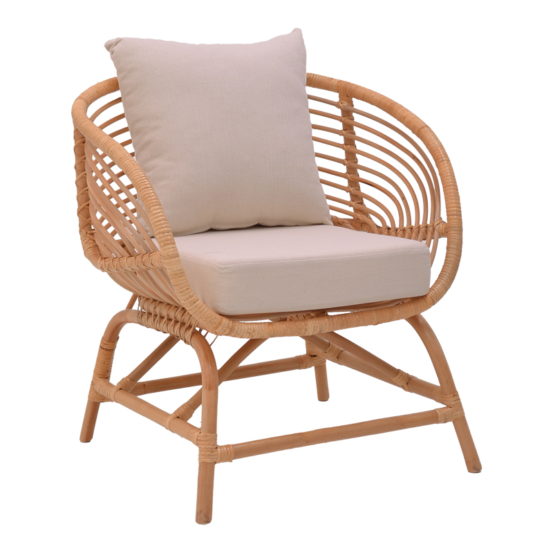 Πολυθρόνα Caxen φυσικό rattan-λευκό μαξιλάρι 72x63x75εκ