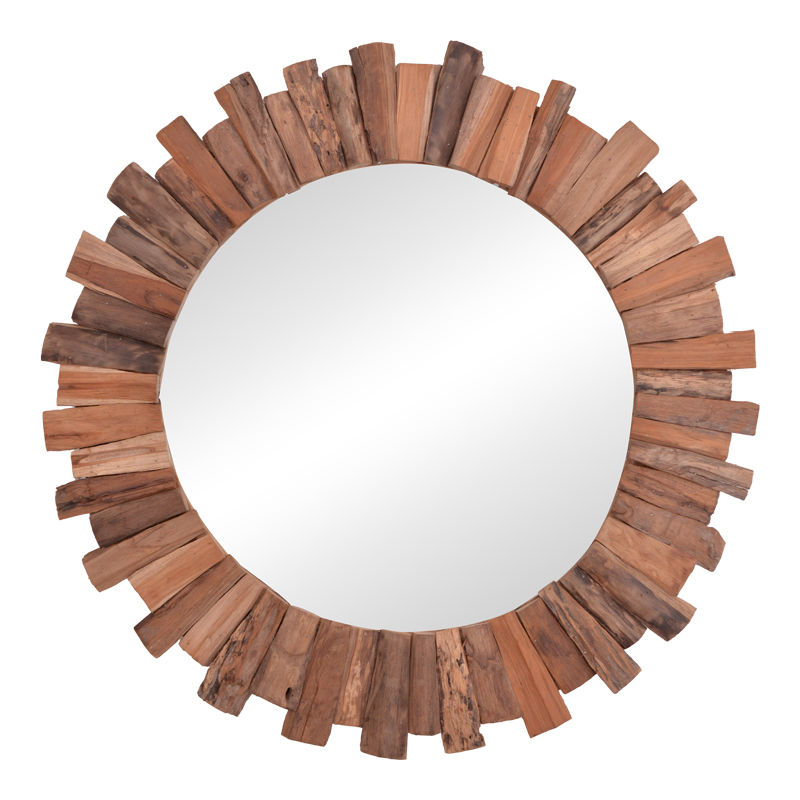 Καθρέπτης Rounder teak ξύλο σε φυσική απόχρωση Φ100x5εκ