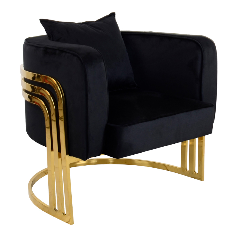 Roblu armchair gold metal and velvet in black shade 72x77.4x70cm