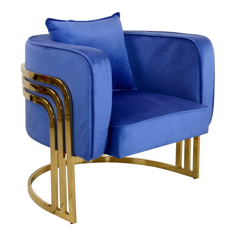 Roblu armchair gold metal and velvet in blue shade 72x77.4x70cm