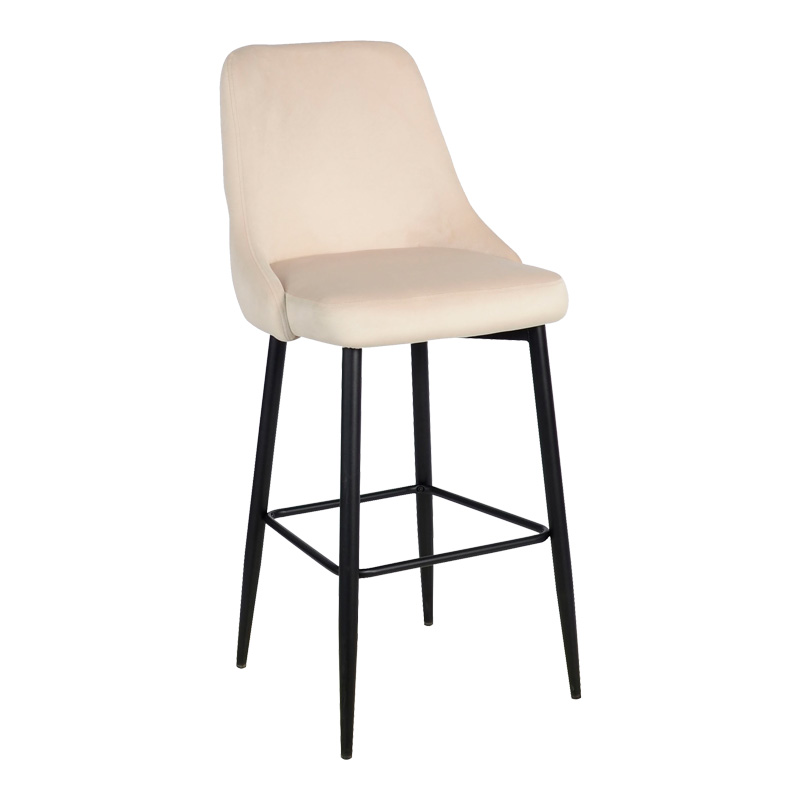 Zedna bar stool beige velvet with black metal legs 52x57x111cm