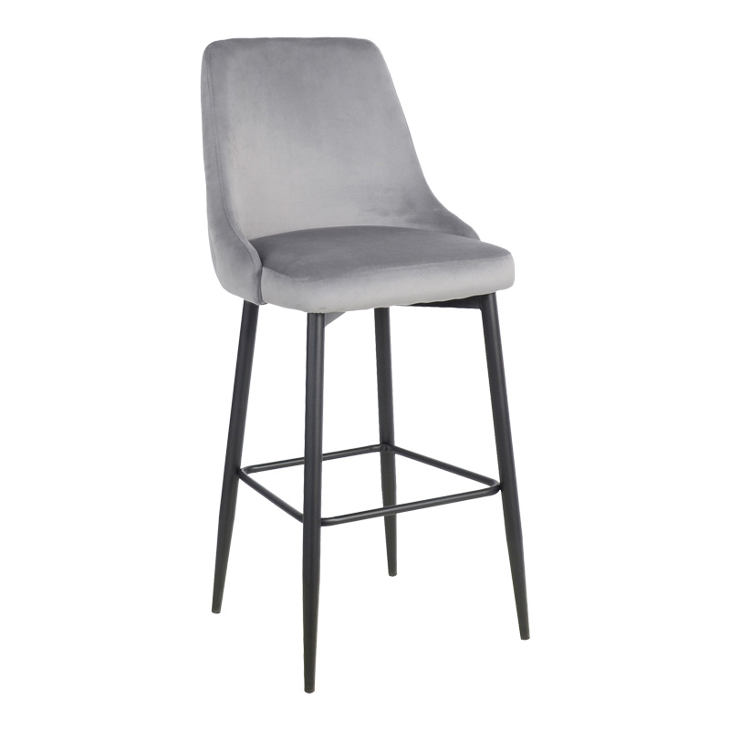 Zedna bar stool grey velvet with black metal legs 52x57x111cm
