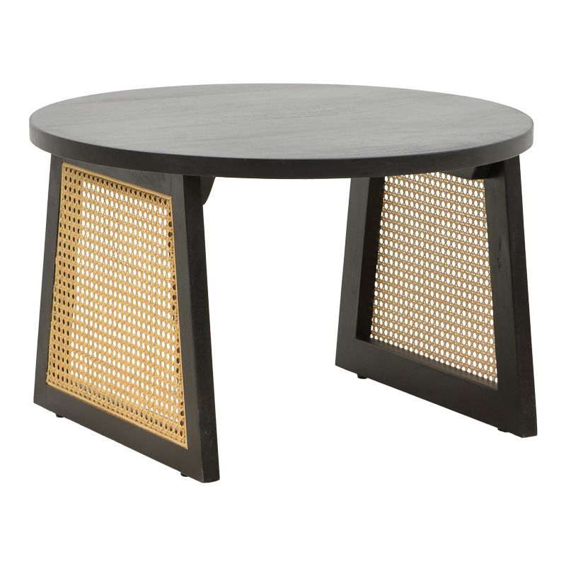 Tamarind table mango wood-natural rattan in black shade Φ65x40cm