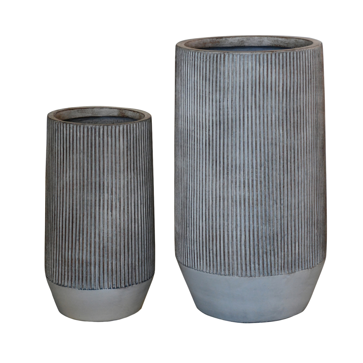 GARDEN PLANTERS CYLINDRICAL SET 2PCS GARDENER HM4727 FIBERCLAY--IN CEMENT COLOR Φ35x64Hcm.