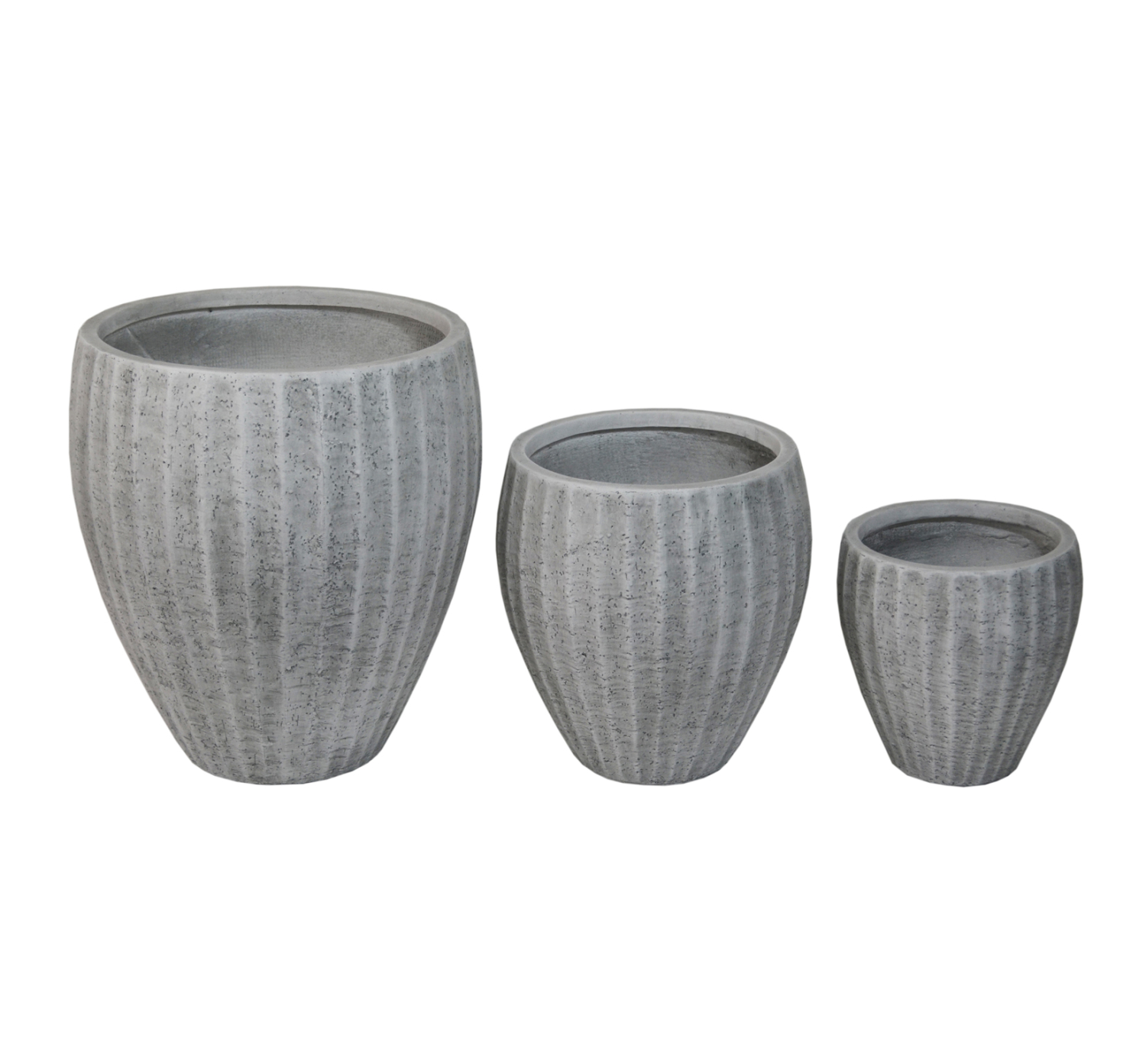 GARDEN PLANTERS ROUND SET 3PCS SERIES GARDENER HM4728 FIBERCLAY--IN CEMENT COLOR Φ48x56Hcm.